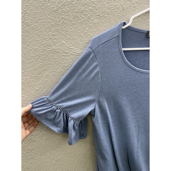 Luxology Womens Shirt Size Medium Blue Half Sleeve Ruffle - Picture 2 of 11